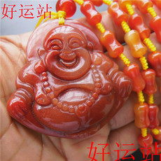 Украшения на шею 促销收藏级黄龙玉山筋红料大笑佛吊坠手工玉石工艺品时尚项链挂件