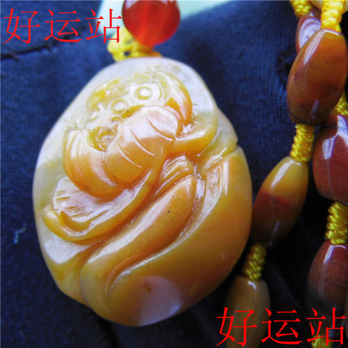 促销黄龙玉莲花吊坠玉石男女款挂件黄蜡石项链精美玉佩玉颈饰精品 - 图1