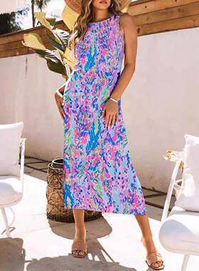 Women's Summer Casual Abstract Floral Print Sveless Side