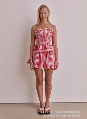 Women'sGinghamPrintTieShoulder