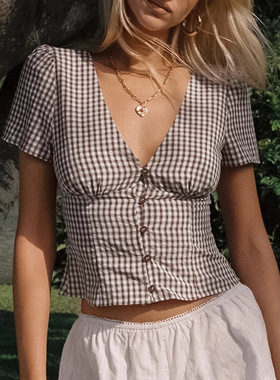Women'sPlaidPrintV-NeckShort