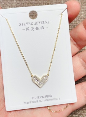 闪亮银饰通体S925纯银爱心花朵时尚锁骨项链女百搭气质优雅潮