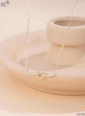 简悦银饰通体S925纯银花朵蝴蝶钱袋微笑爱心平安锁锁骨项链女