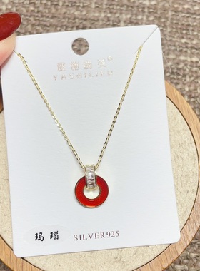 雅施丽芙银饰通体S925纯银微镶红色玛瑙葫芦小鱼鹿头锁骨项链