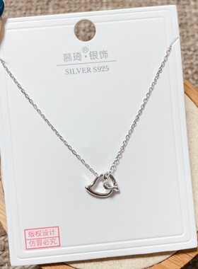 慕琦银饰通体S925纯银光面双爱心时尚锁骨项链女百搭气质优雅潮