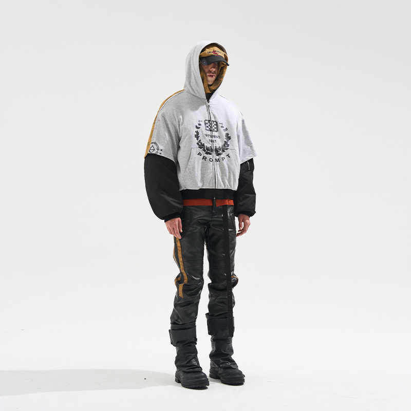 EXITMODE BY BLINDNOPLAN 25AW 假两件毛边拼接迷彩ma1棉服外套 - 图0