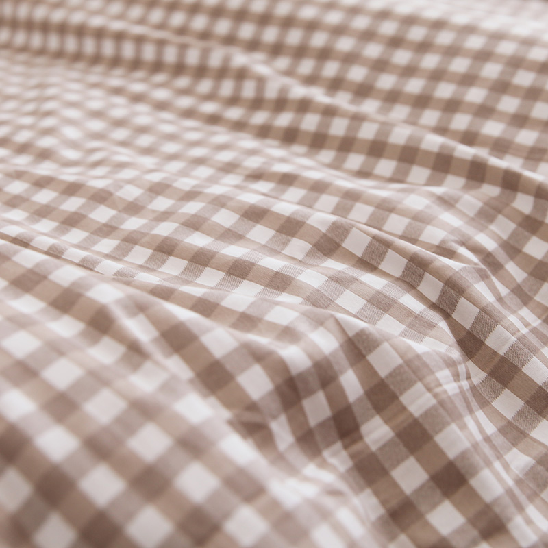 简约浅咖小格日系格子纯棉床单被套枕套全棉被罩床笠斜纹单双人床