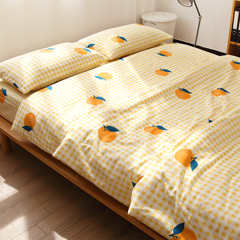 AFISHTANG橘子汽水文艺水果色全棉床单被套枕套纯棉被罩床笠定做