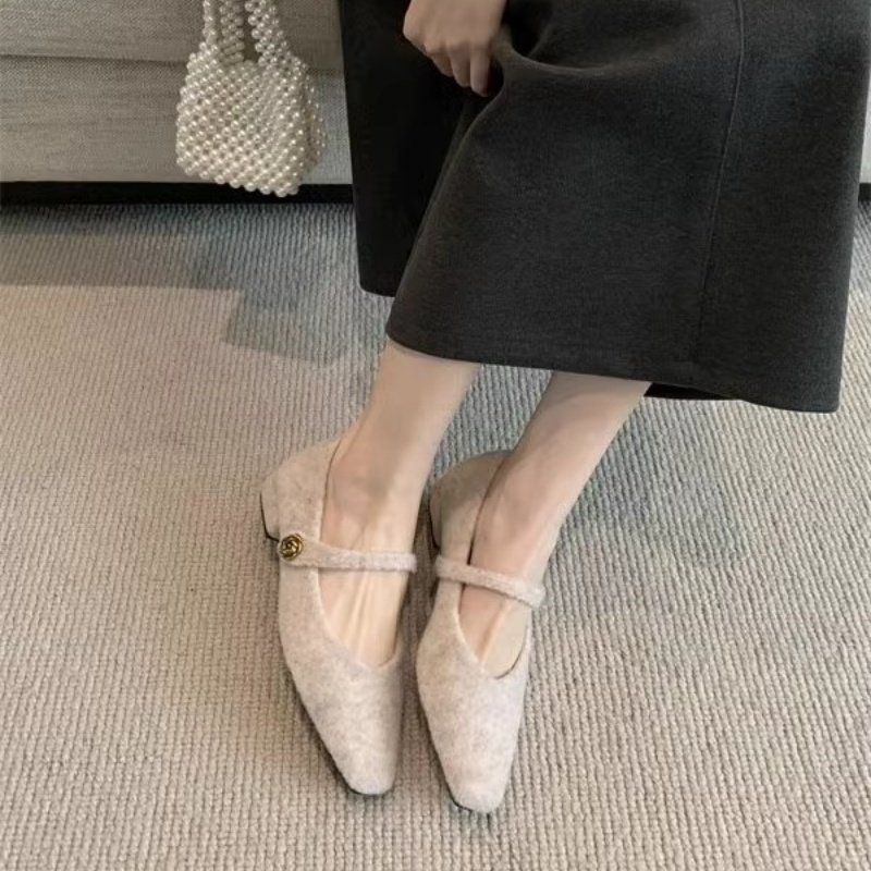 灰色毛呢法式气质低跟毛毛单鞋女2025新款仙女晚风加绒玛丽珍鞋,淘宝优惠券,粉丝福利购,淘宝优惠卷