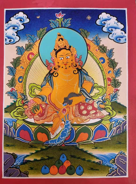 金刚手菩萨 绿度母 黄财神唐卡佛堂挂画