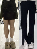 Pear-shaped stature slim fit pants female large size for spring clothes black jeans fat mm micro horn high waist open fork straight drum pants