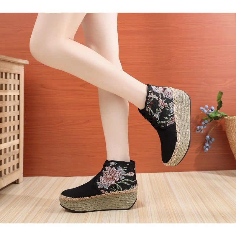 新款复古中国风刺绣女鞋高帮系带帆布厚底松糕鞋绣花女鞋单鞋棉鞋,淘宝优惠券,粉丝福利购,淘宝优惠卷