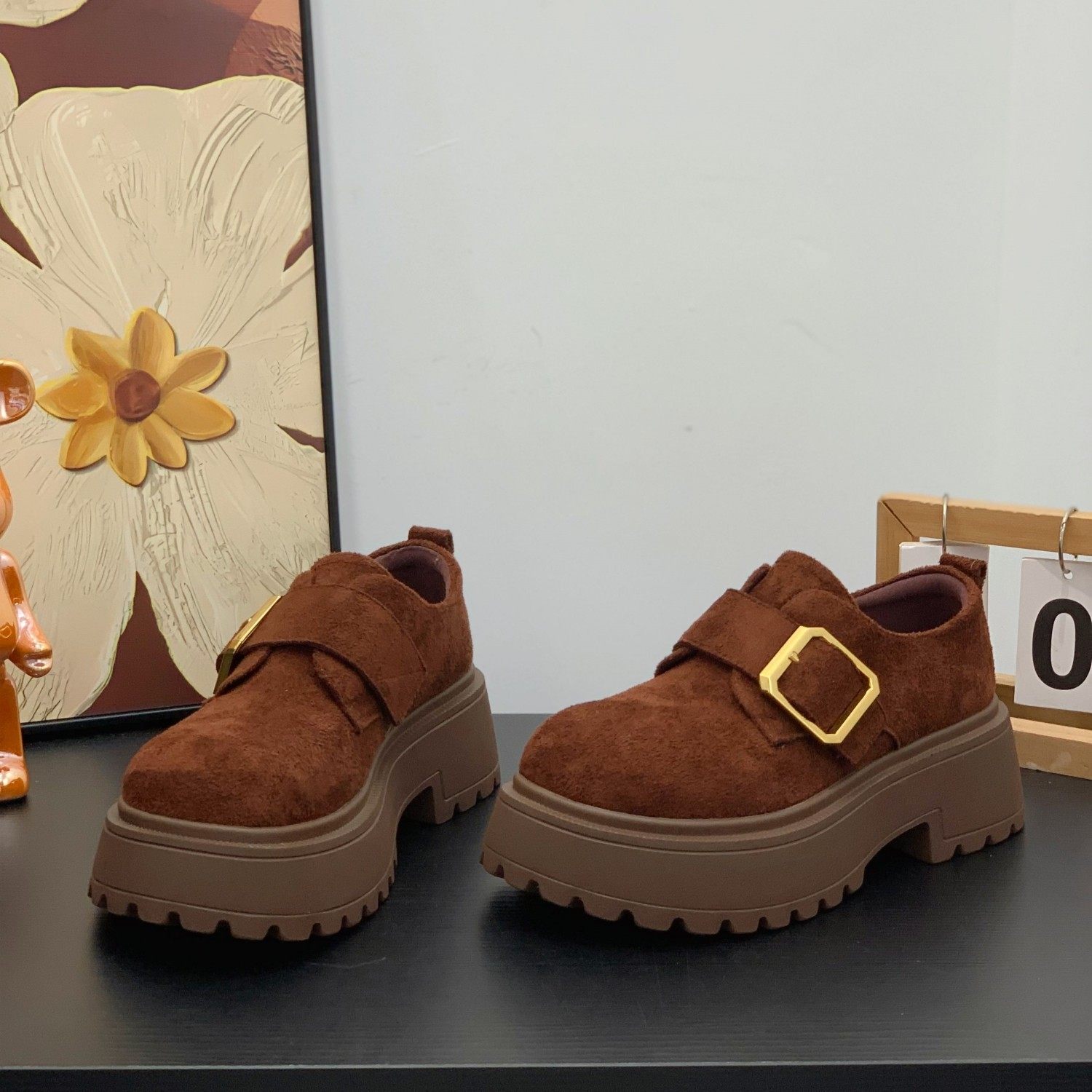 磨砂绒面松糕厚底勃肯鞋女2025秋冬新款丑萌大头鞋魔术贴深口单鞋,淘宝优惠券,粉丝福利购,淘宝优惠卷