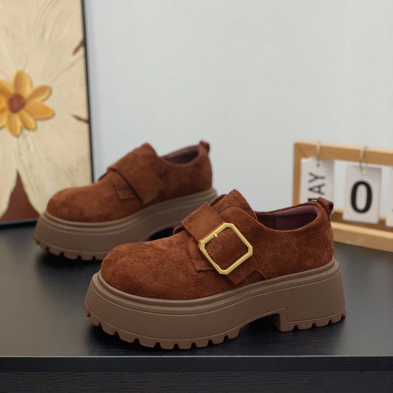 磨砂绒面松糕厚底勃肯鞋女2025秋冬新款丑萌大头鞋魔术贴深口单鞋,淘宝优惠券,粉丝福利购,淘宝优惠卷