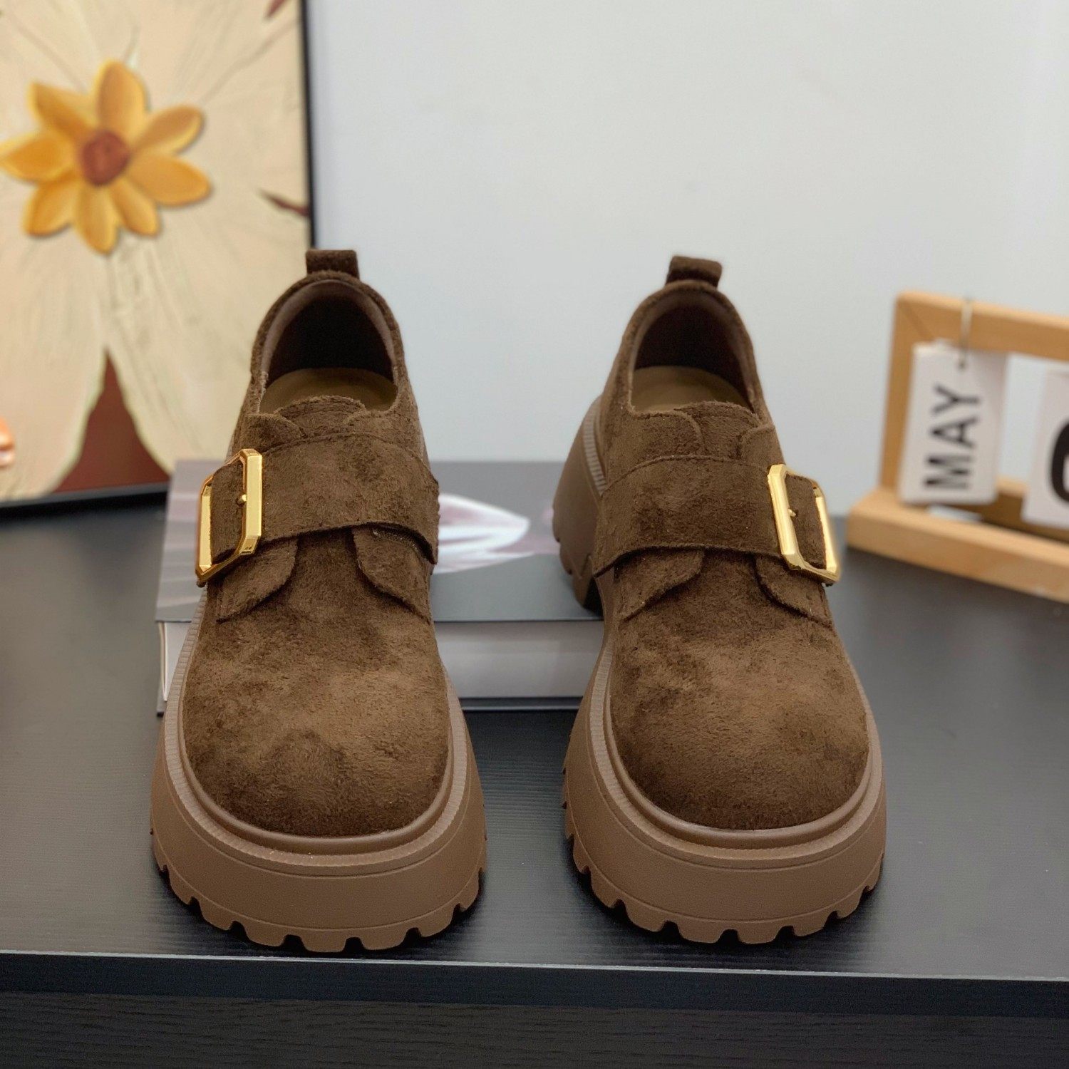 磨砂绒面松糕厚底勃肯鞋女2025秋冬新款丑萌大头鞋魔术贴深口单鞋,淘宝优惠券,粉丝福利购,淘宝优惠卷