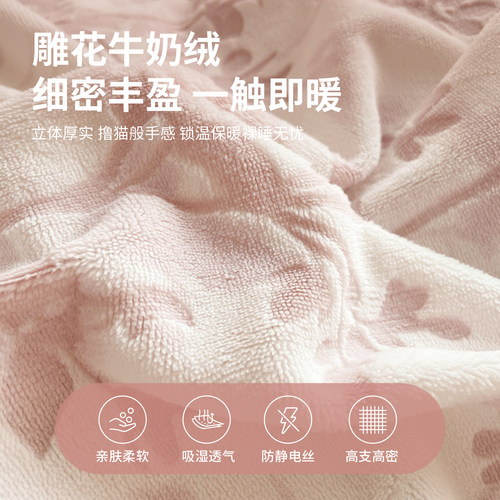 红豆雕花牛奶绒床上四件套冬季双面绒加厚珊瑚绒冬天床笠被套保暖 - 图0