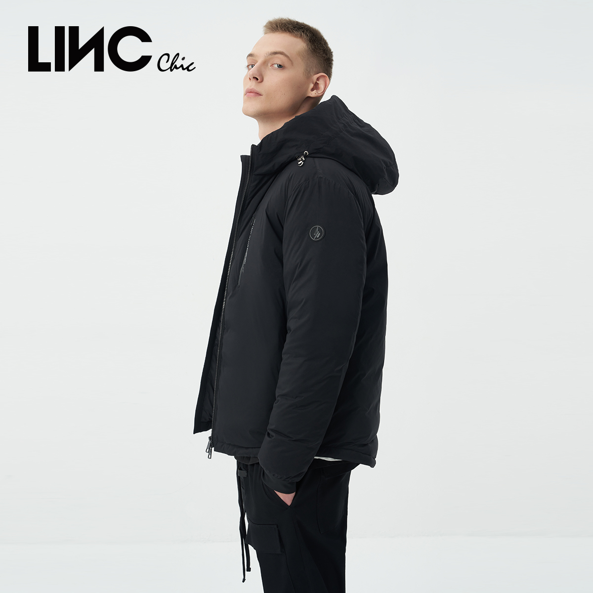 LINC金羽杰2023年冬季新款便携机能反季专柜断码短款男士羽绒服
