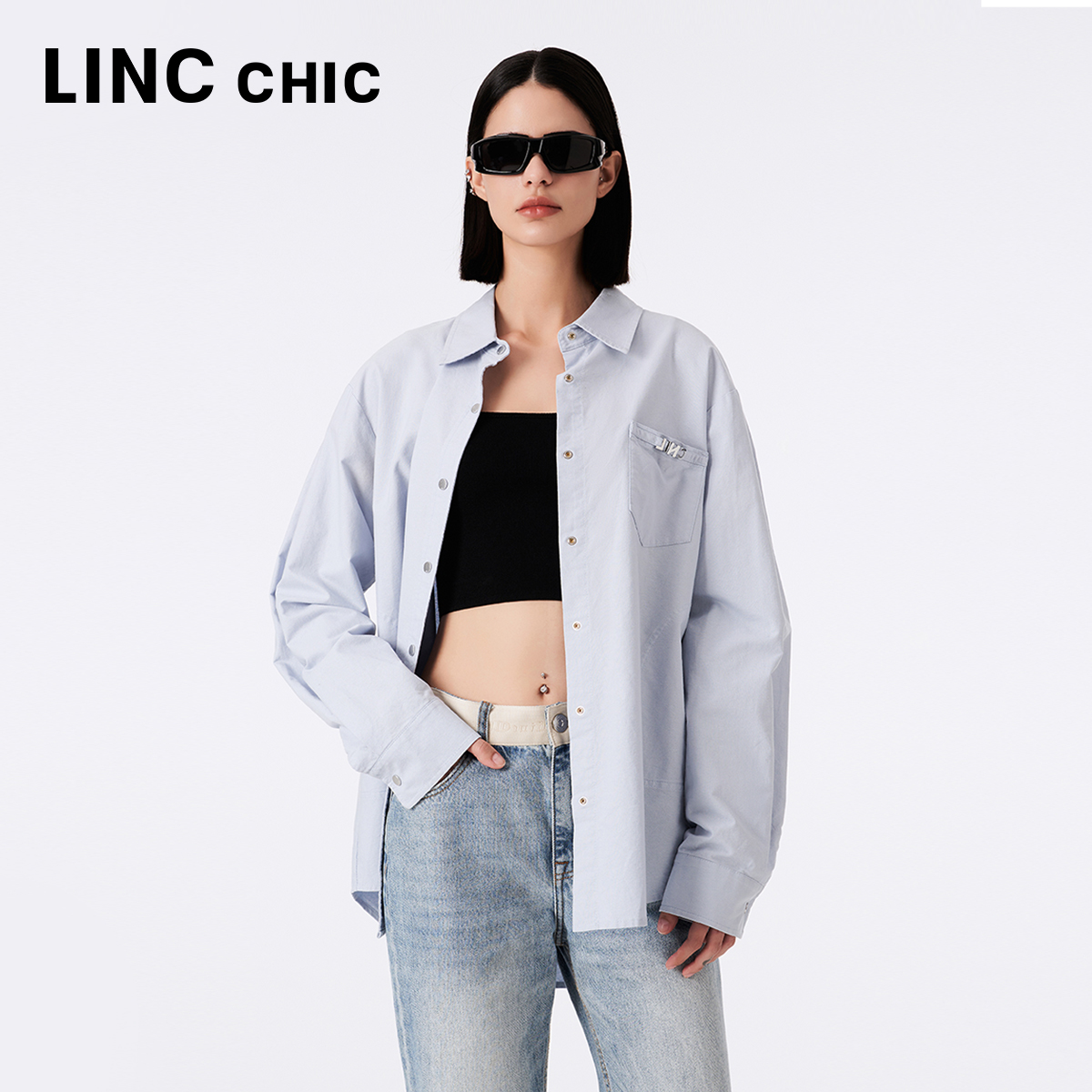 LINCCHIC金羽杰白衬衫2023新款女长袖经典学院感衬衫女S233SH446Y