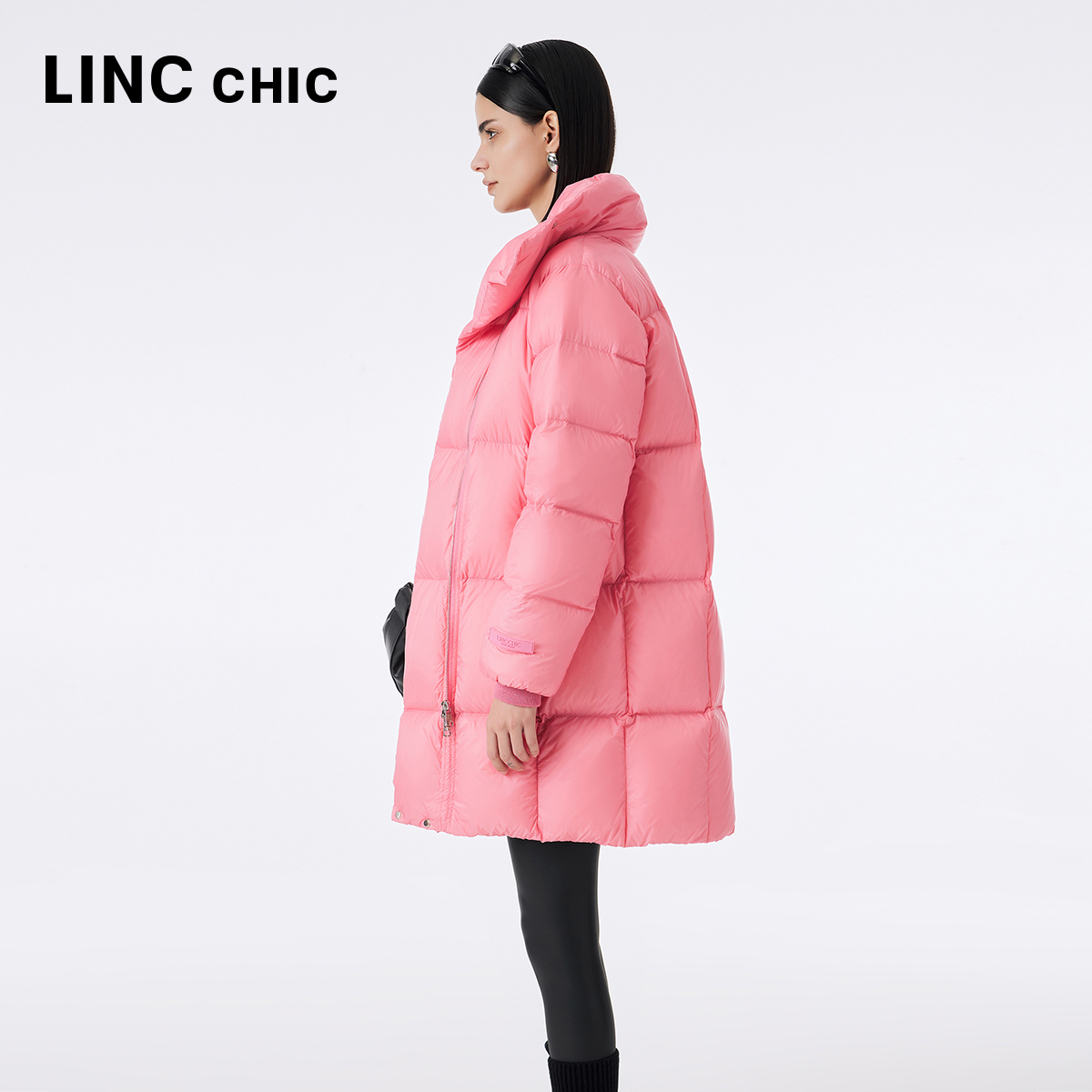 LINC金羽杰中长款羽绒服女冬季2023新款超轻泡芙解构设计感6322