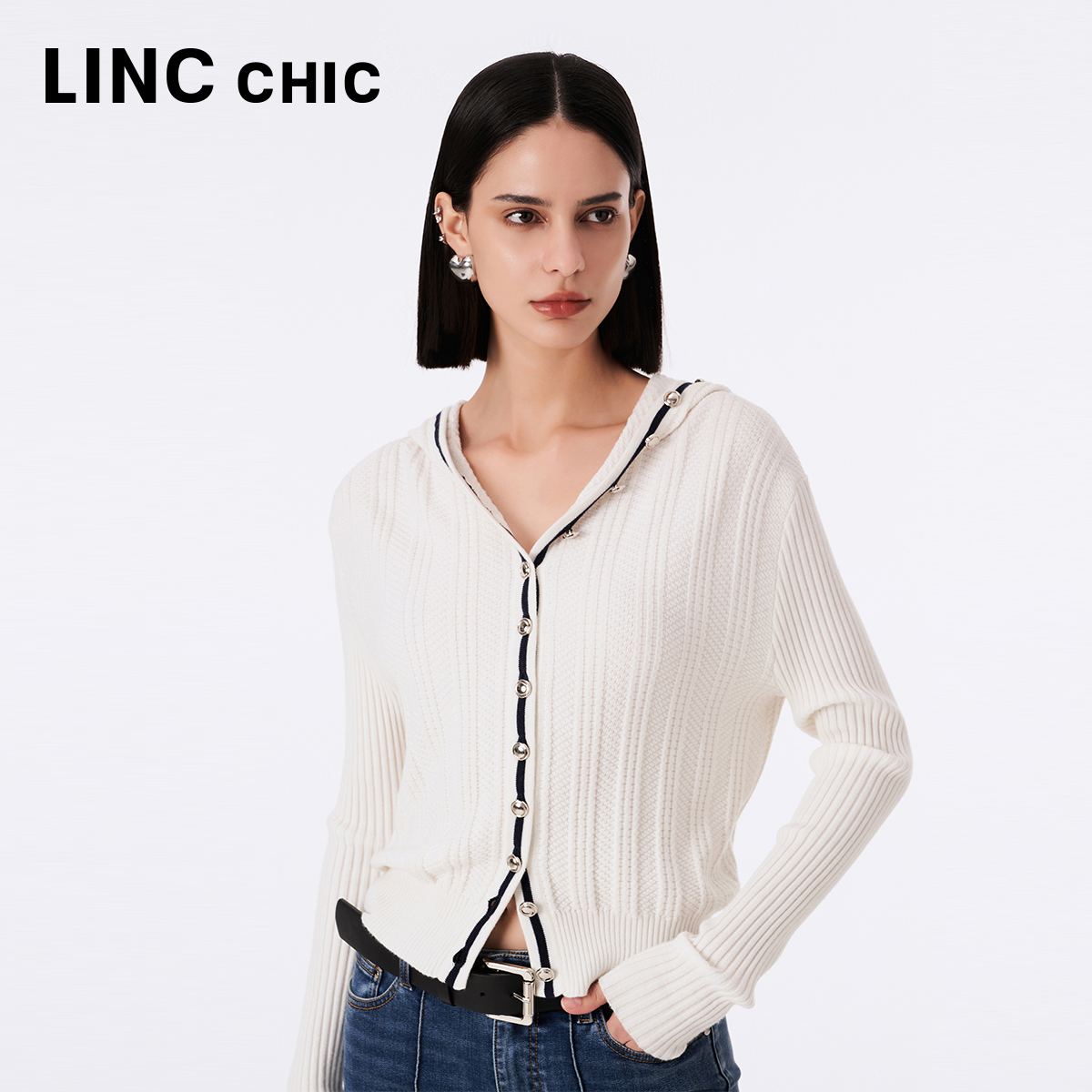 LINCCHIC金羽杰针织衫毛衣开衫羊毛针织开衫外套女S233CR398Y