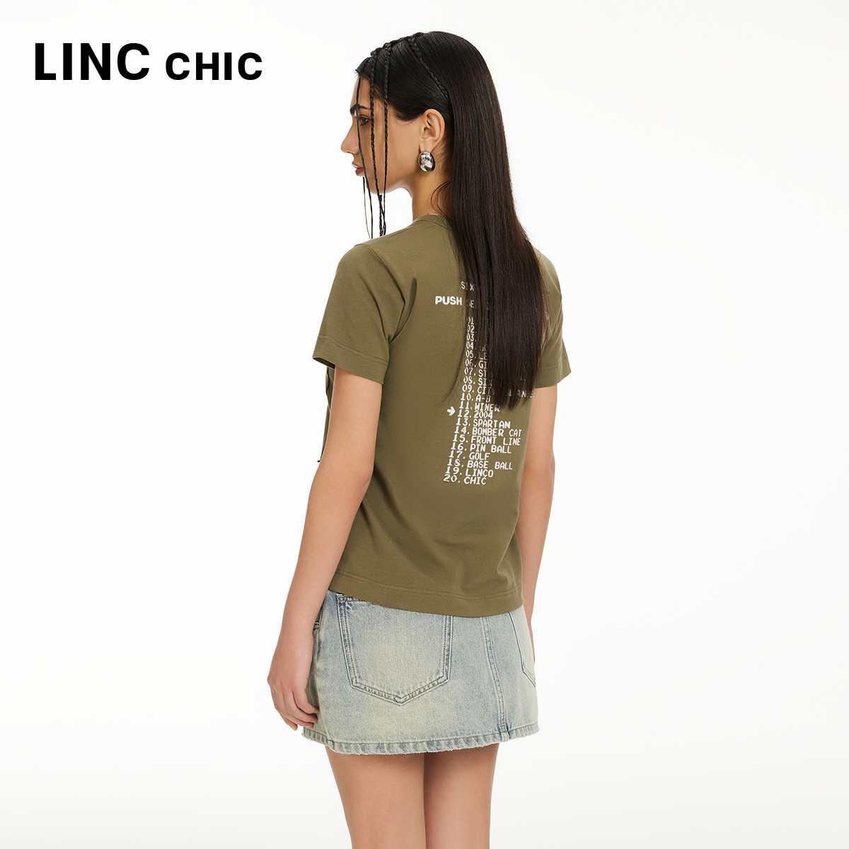 LINCCHIC金羽杰2024年夏季新品简约标语舒适圆领T恤女S242TS282Y - 图3