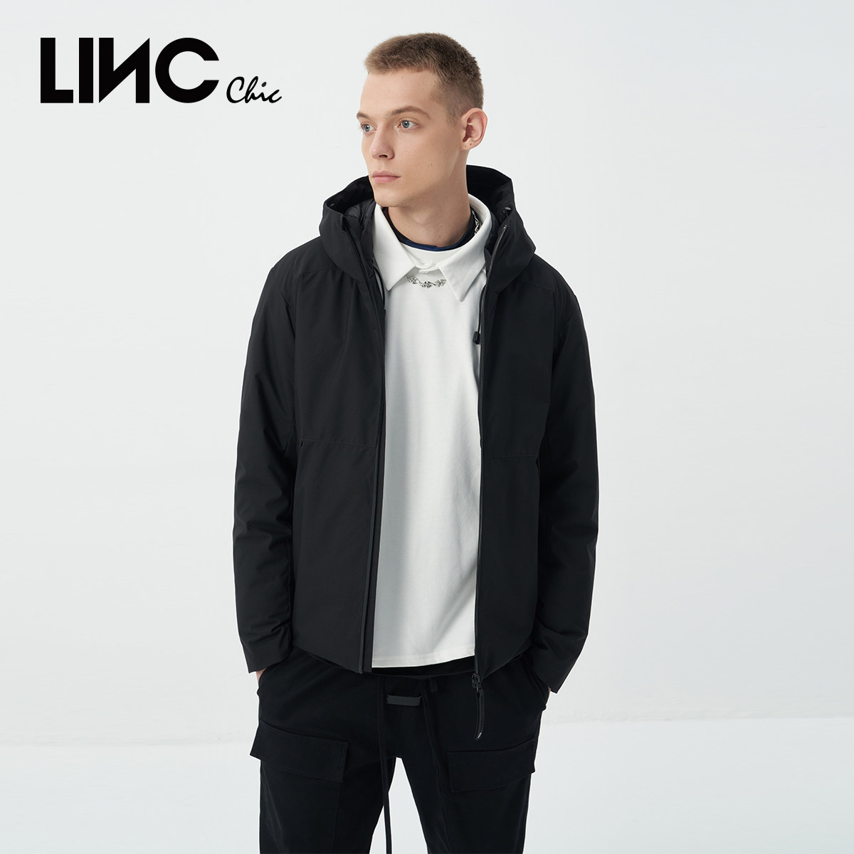 LINCCHIC金羽杰羽绒服男机能感连帽轻暖短款男士羽绒服N22801103
