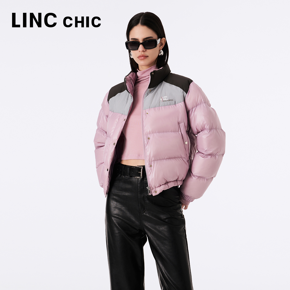 LINC金羽杰短款轻薄羽绒服女2023新款炫彩酷感超轻外套Y23801061