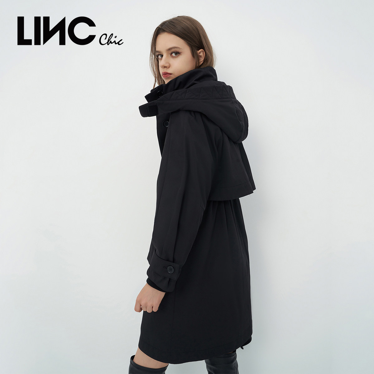 LINCCHIC金羽杰羽绒服女轻奢风衣感通勤长款羽绒服女冬季806399