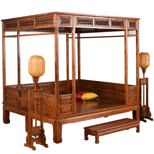 全实木仿古新中式红木南榆木雕花千工月洞架子床拔步踏步床双人床 - 图3