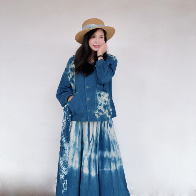Yiche tie-dye ອອກແບບຕົ້ນສະບັບ handmade jacket ຝ້າຍ