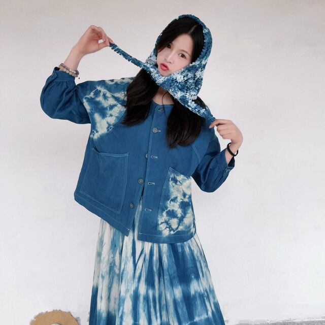 Yiche tie-dye ອອກແບບຕົ້ນສະບັບ handmade jacket ຝ້າຍ