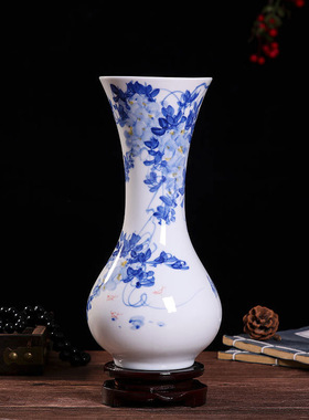 景德镇陶瓷器手绘青装饰花瓶摆件中式客厅仿古插花家居酒柜青花瓷