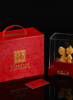 绒沙金黄金摆件百年好合送闺蜜新婚结婚礼物家居摆件金店礼品