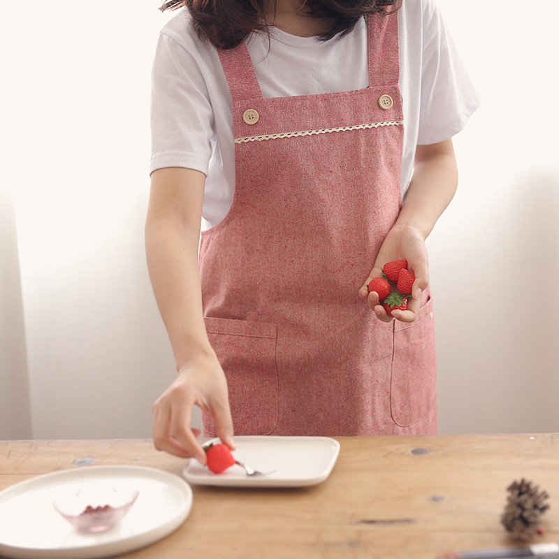 日式简约文艺棉麻厨房家用背肩围裙美甲烘焙花店服工作服定制LOGO