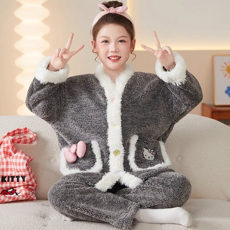 布丁狗珊瑚绒女童甜美卡通睡衣秋冬可爱法兰绒女孩大童家居服套装,淘宝优惠券,粉丝福利购,淘宝优惠卷