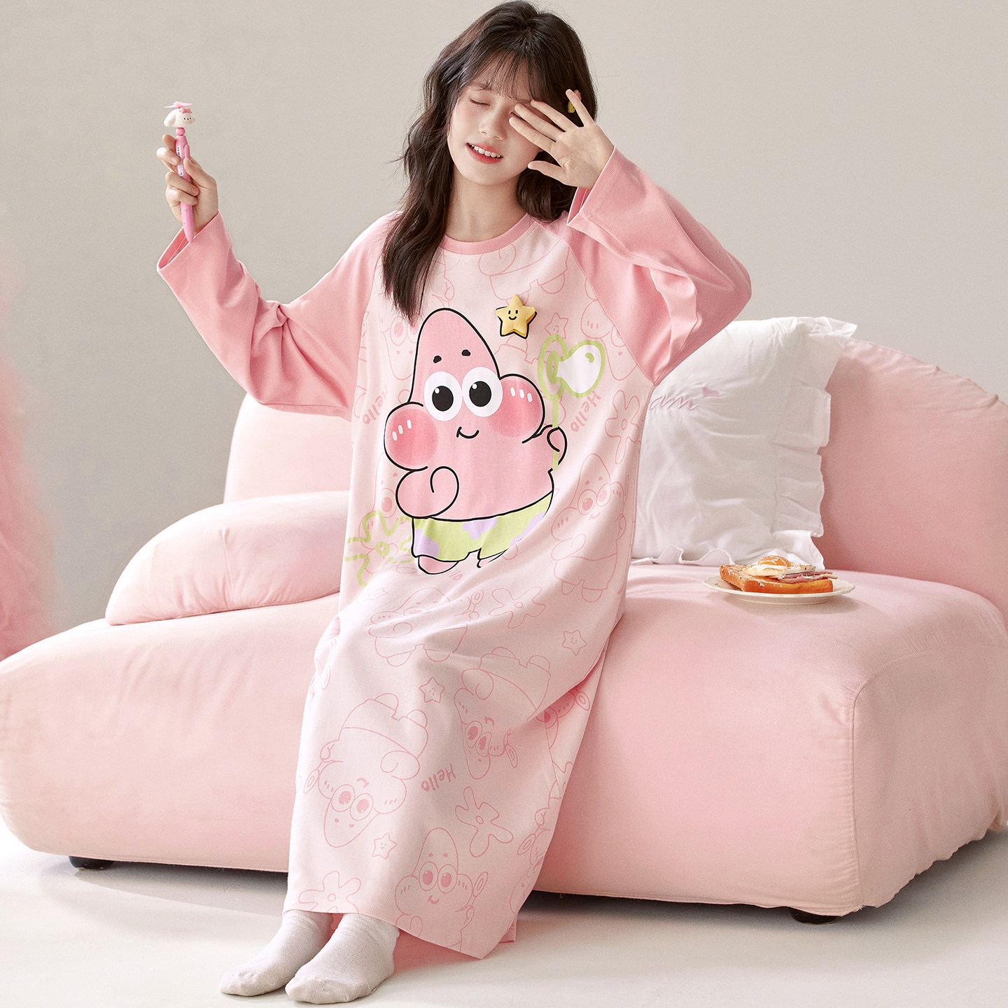 女童睡裙春秋季纯棉长袖2026新款可爱超萌长款睡衣亲子母女家居服,淘宝优惠券,粉丝福利购,淘宝优惠卷