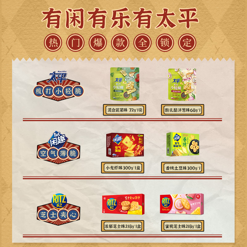 【李佳琦直播間】太閑樂大禮包太平X閑趣X樂之餅干零食聯名禮盒_億滋官方旗艦店_零食_堅果_特產