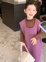 Girl vest sweater dress dress foreign air 2023 autumn fit new childrens baby baby Han version knitted waistcoat