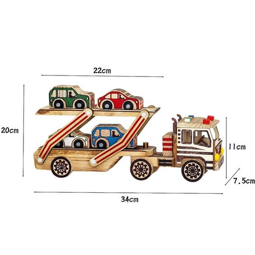 木质平板运输车油罐车七巧板卡车益智玩具双层工程运输儿童早教车-图2