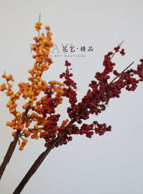 红色仿真冬青果枝条北美冬青红米果野果浆果发财果新年装饰摆件