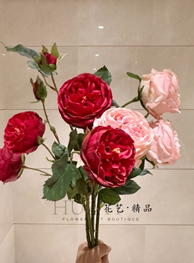 手感保湿仿真玫瑰花束红色蔷薇花粉牡丹客厅摆件装饰花艺素材