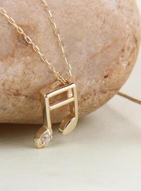 日本制 天然钻石音符时尚吊坠项链10K粉/白