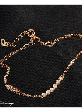 日本制 8分天然钻石10K粉/双链手链