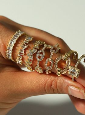 欧美INS风网红款铜18k镀金戒指女士微镶钻镶锆石指环饰品跨境批发