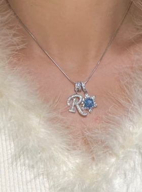 Ins风 欧美26字母冰雪之恋不锈钢蛇骨链 小众饰品水钻吊坠女项链