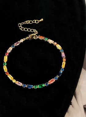 真金电镀微镶锆石气质手饰品韩国时尚设计感彩石手链网红直播