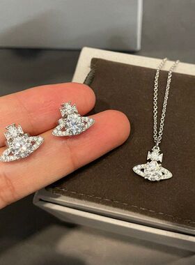 小号单钻满钻小土星项链圆钻星球锁骨链女款可叠戴