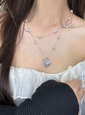 少女感设计爱恋系列粉色爱心串珠项链轻奢女高级感颈链耳环