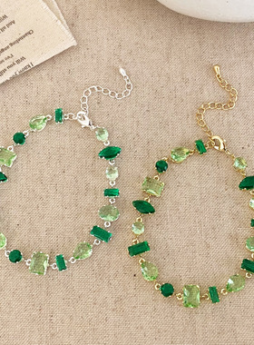 绿锆石不规则方糖手链轻奢高级感精致夏季手饰简约小清新义乌