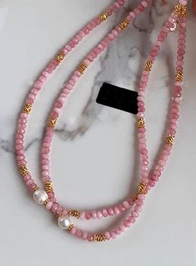 粉色水晶天然石珍珠项链女夏高级